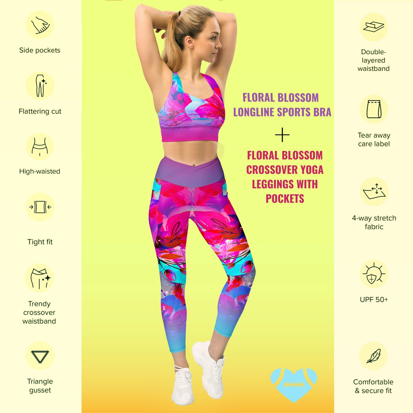 AFA FLORAL BLOSSOM Crossover Yoga Leggings with POCKETS