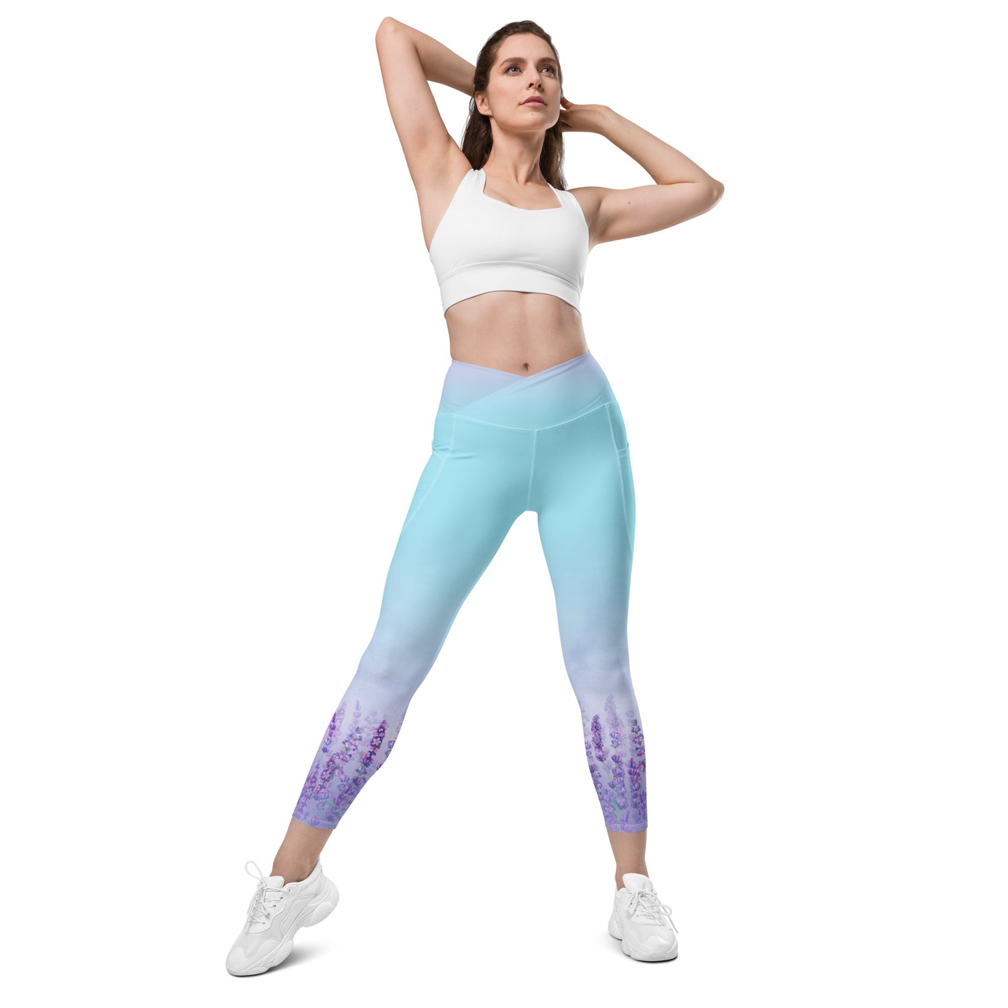 Lilac Flowers Field Crossover Leggings with Pockets