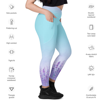 Lilac Flowers Field Crossover Leggings with Pockets