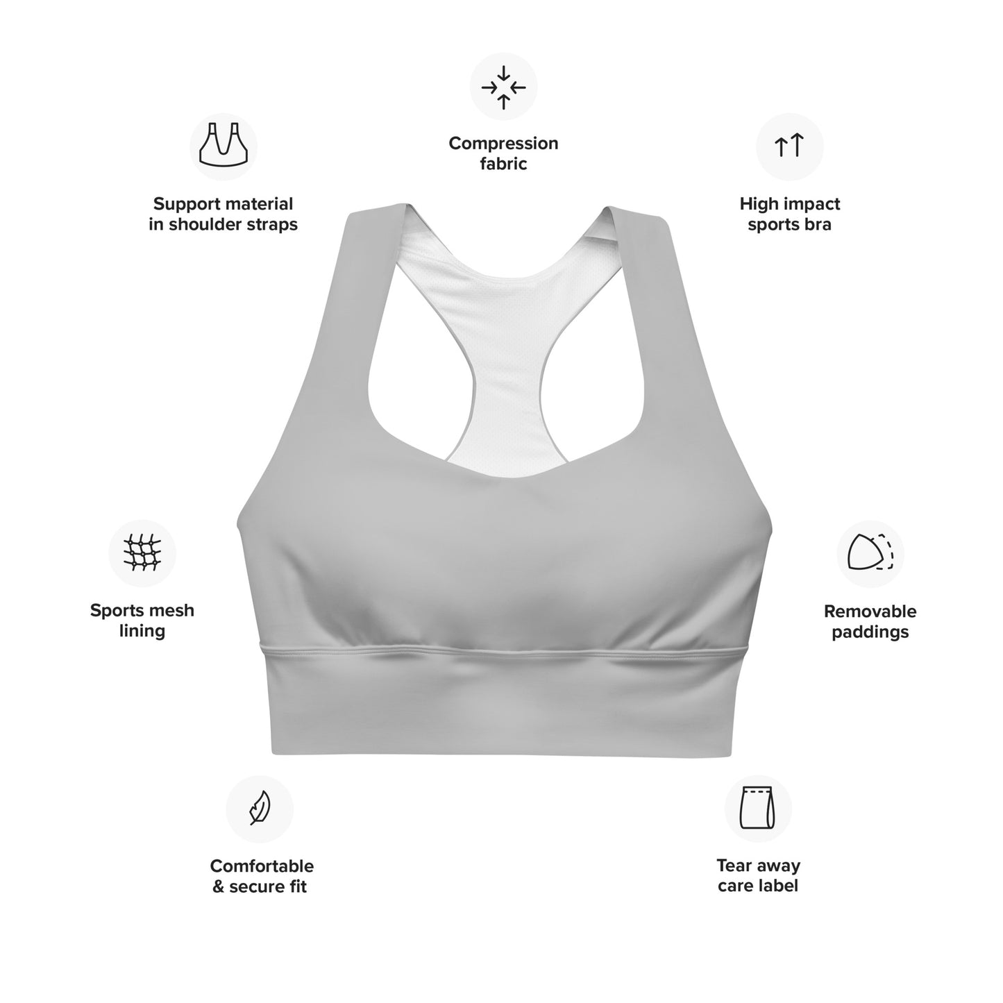 AFA Basics Solid Neutral Silver Longline sports bra