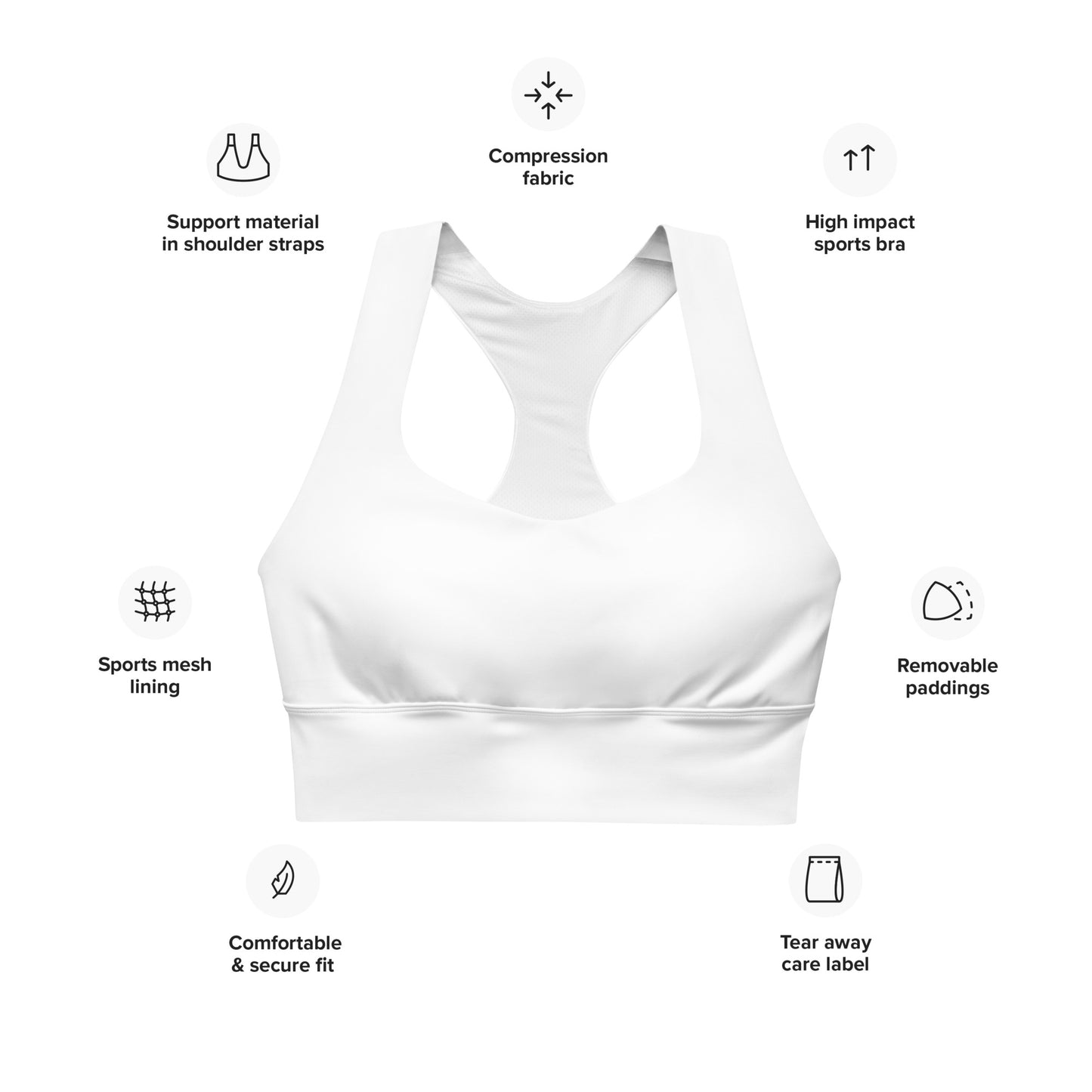 AFA Basics Solid White Neutrals Longline sports bra