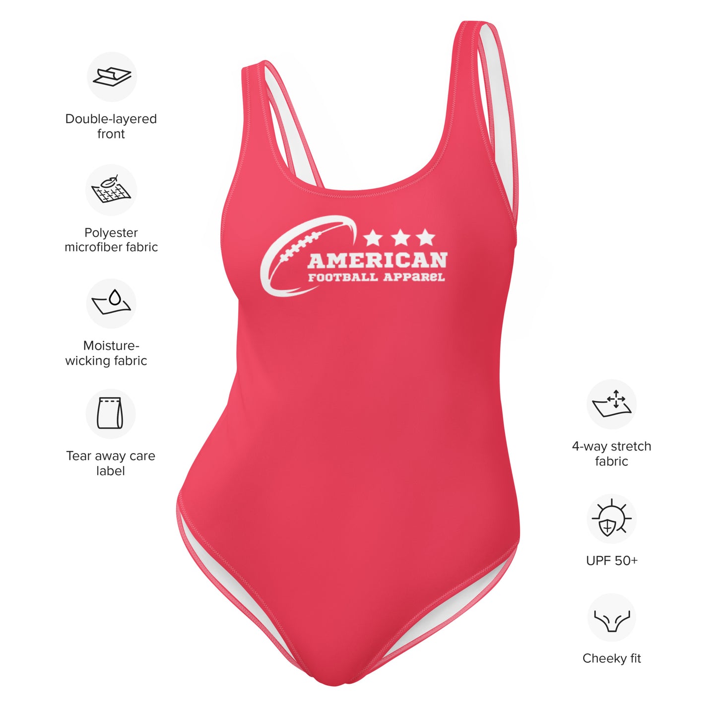 AFA Logo Basics Solid Color Radical Red Hot Pink One-Piece Swimsuit