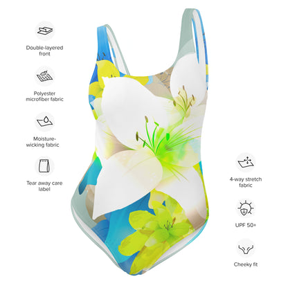 AFA Painting White Lily Flower One-Piece Swimsuit