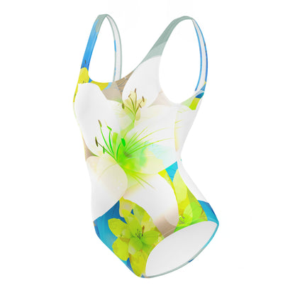 AFA Painting White Lily Flower One-Piece Swimsuit