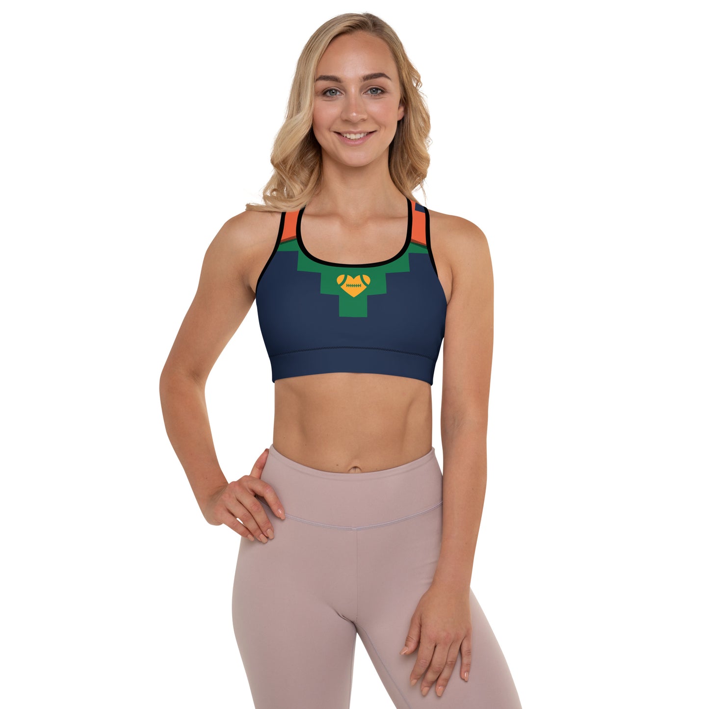 AFA Abstract Pattern 8 Signature Navy and Green Padded Sport Bra