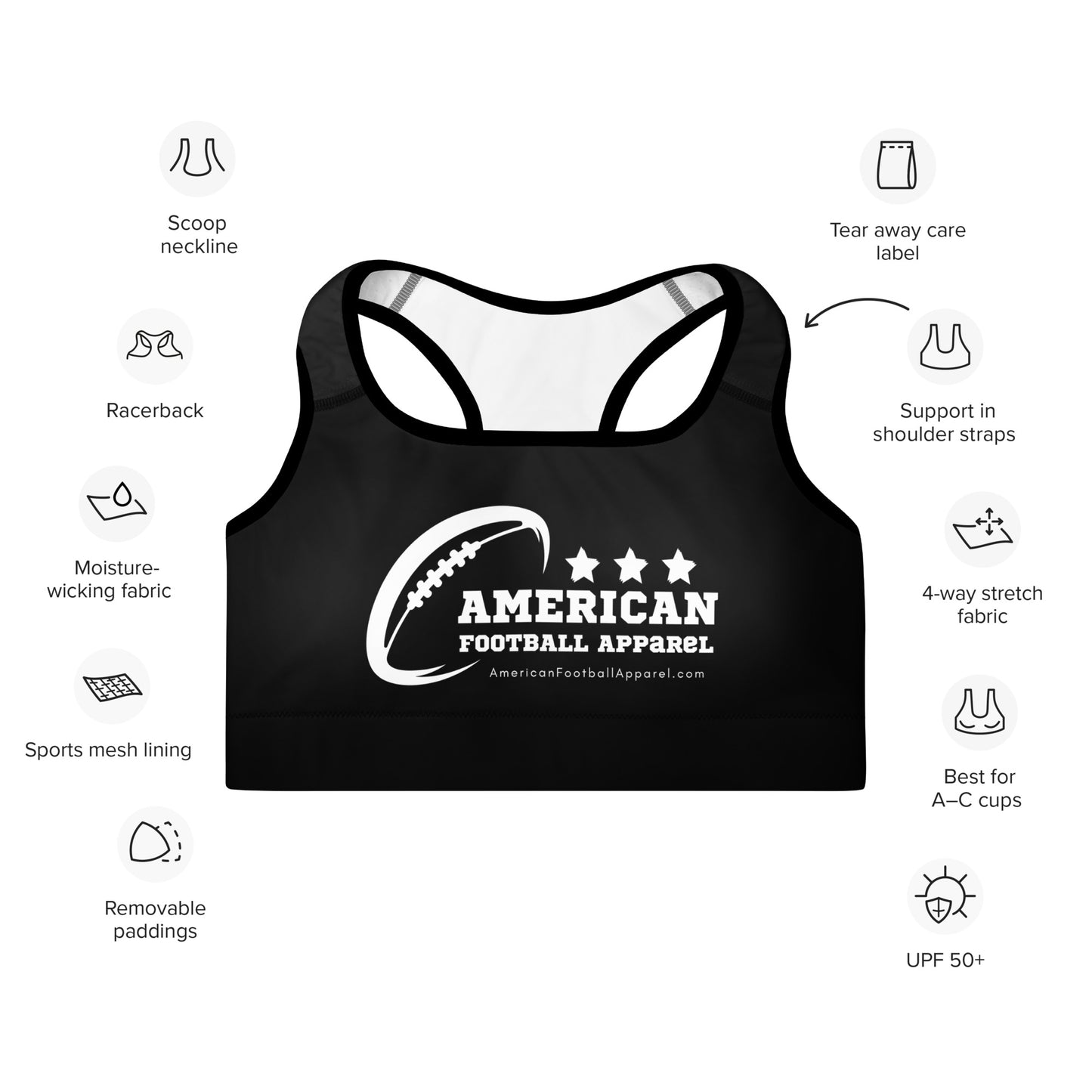 AFA Basics Black Padded Sports Bra