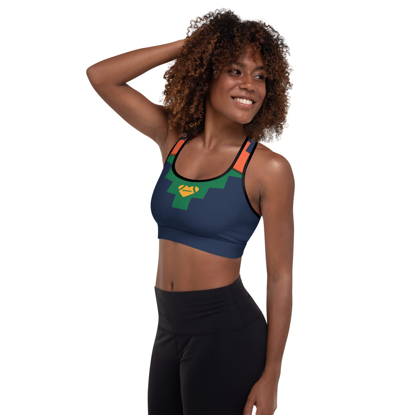 AFA Abstract Pattern 8 Signature Navy and Green Padded Sport Bra
