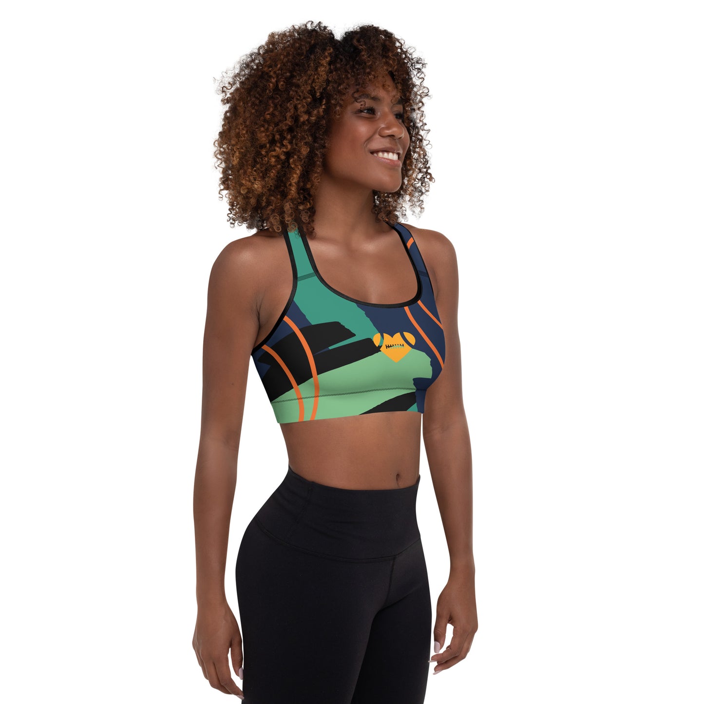 AFA Abstract Pattern 2 Navy and Green Padded Sports Bra