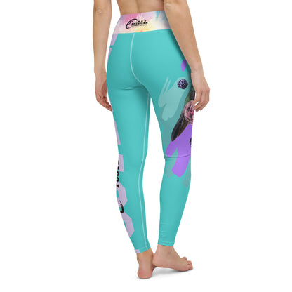 AFA Big Flower Dark Turquoise Typography Yoga Leggings