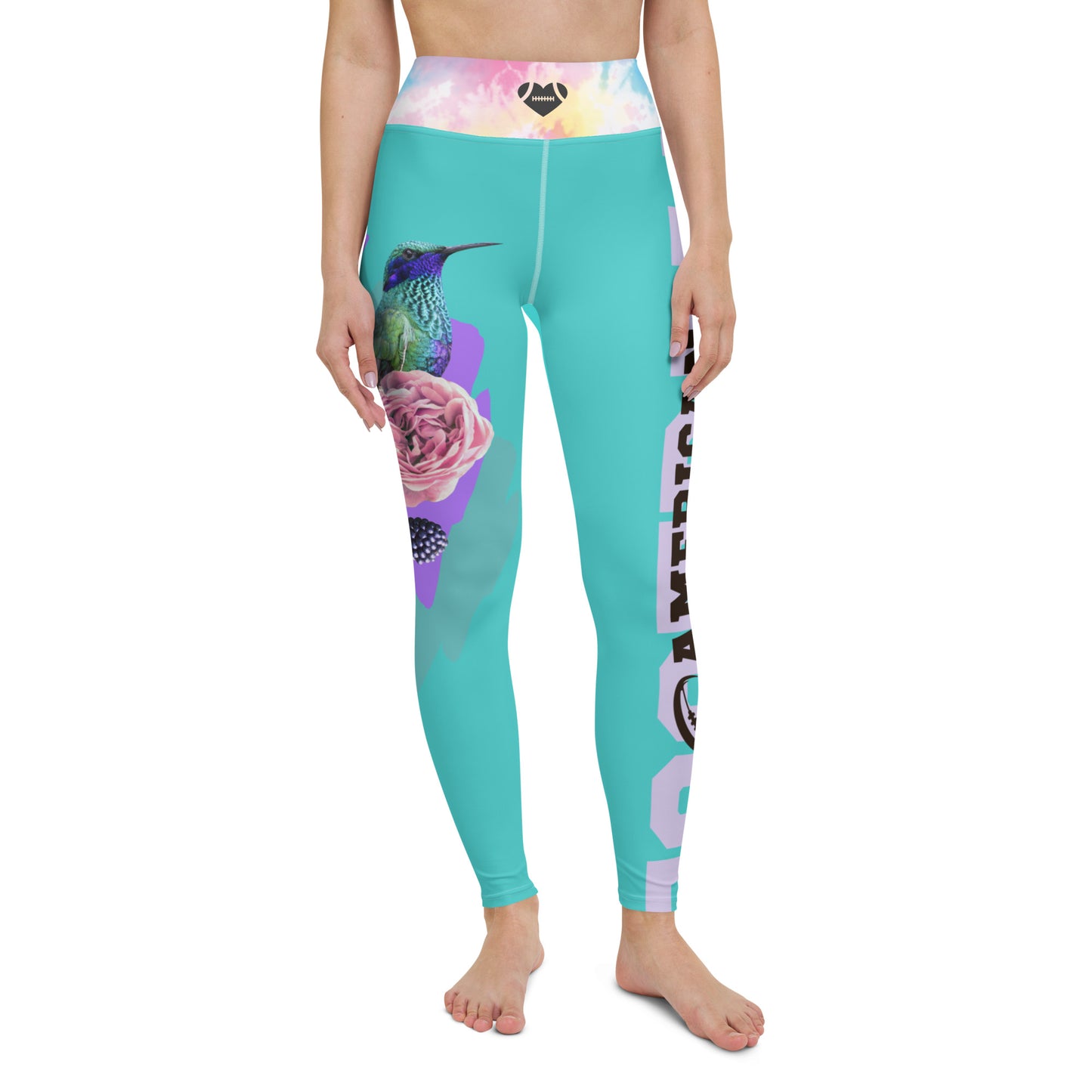 AFA Big Flower Dark Turquoise Typography Yoga Leggings