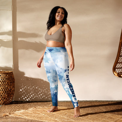 AFA Light Blue Tie Dye Typography Yoga Leggings