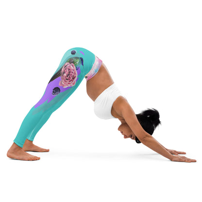 AFA Big Flower Dark Turquoise Typography Yoga Leggings