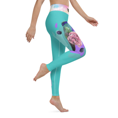 AFA Big Flower Dark Turquoise Typography Yoga Leggings