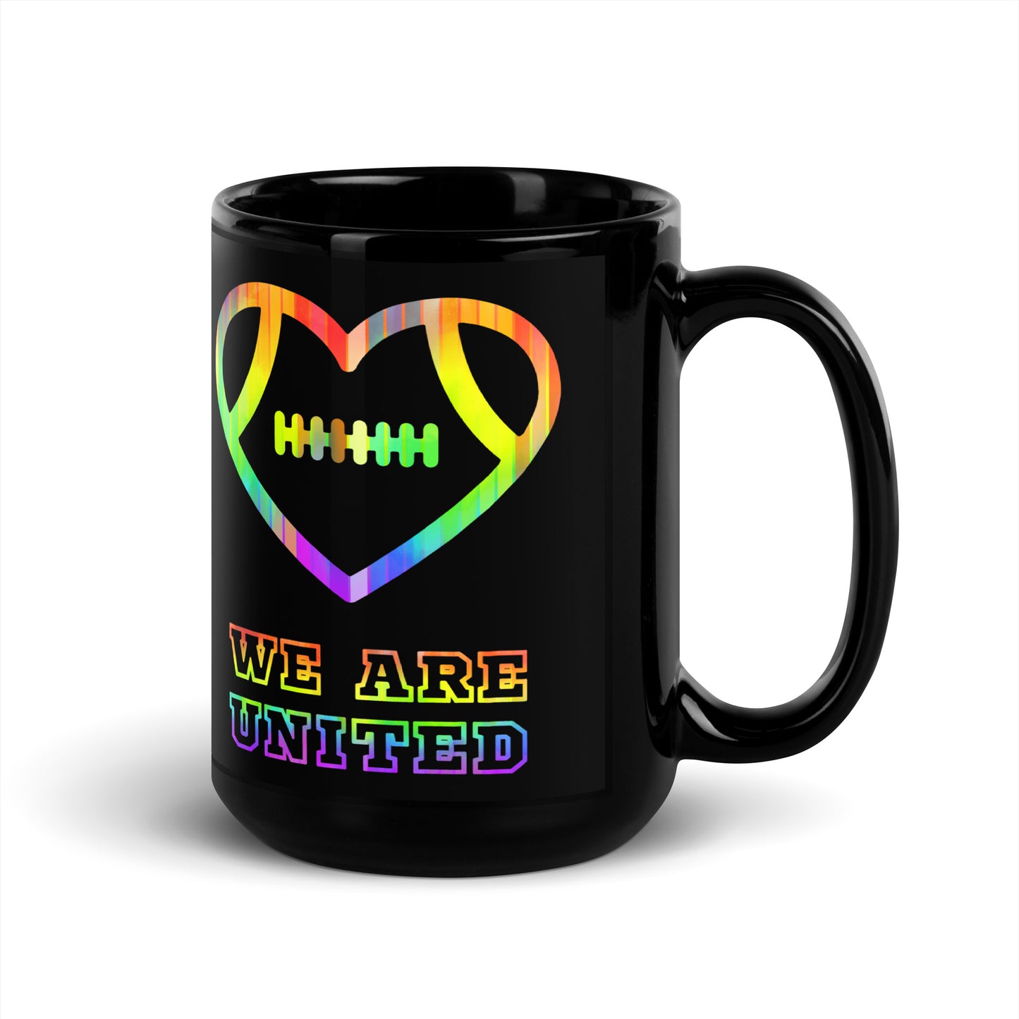 AFA PRIDE Rainbow Heart We Are United Hallow Black Glossy Mug