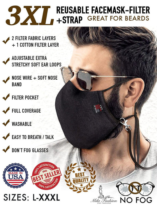 L – XXXL (2XL -3XL) EXTRA LARGE BEARD FACE MASK – FILTER + CARRYING STRAP