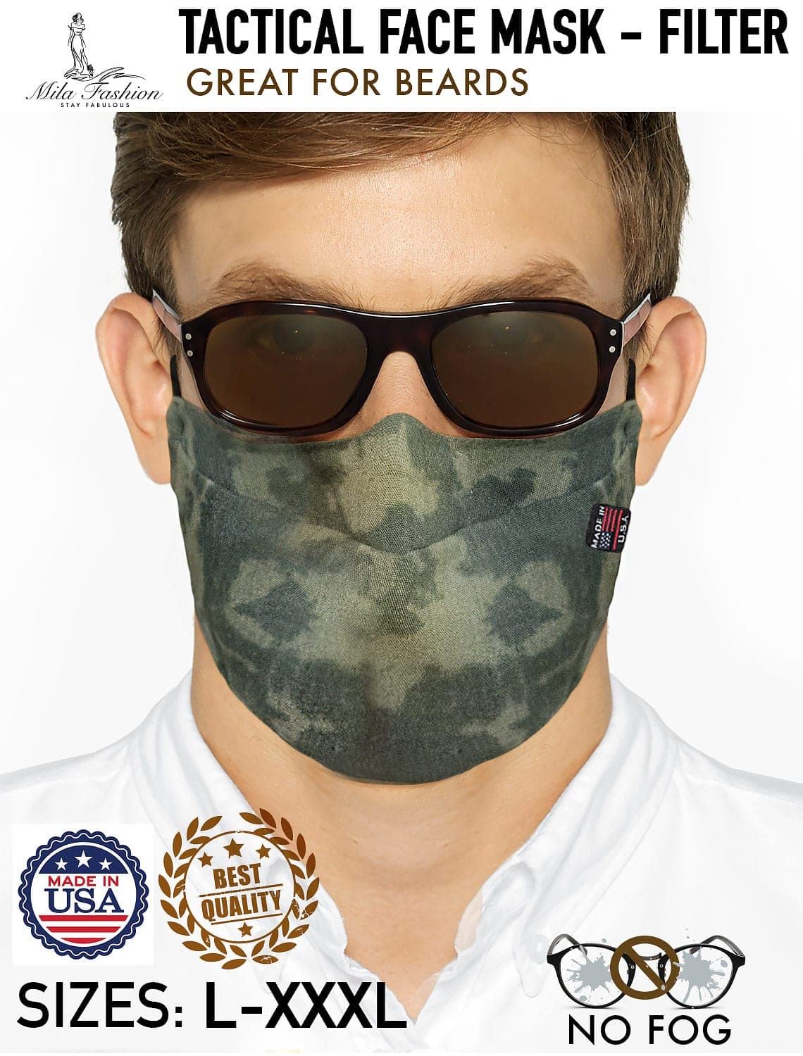 Camouflage 100% Organic Cotton Reusable Full Coverage Facemask For Men XL- XXL – 3XL